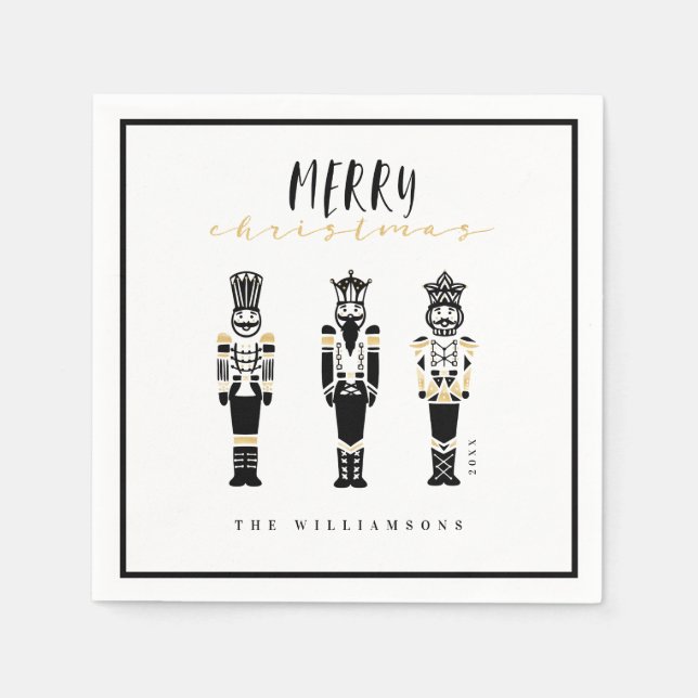 Abstrakten Svartvitt Trendig Nutcracker - jul Pappersservett (Framsidan)