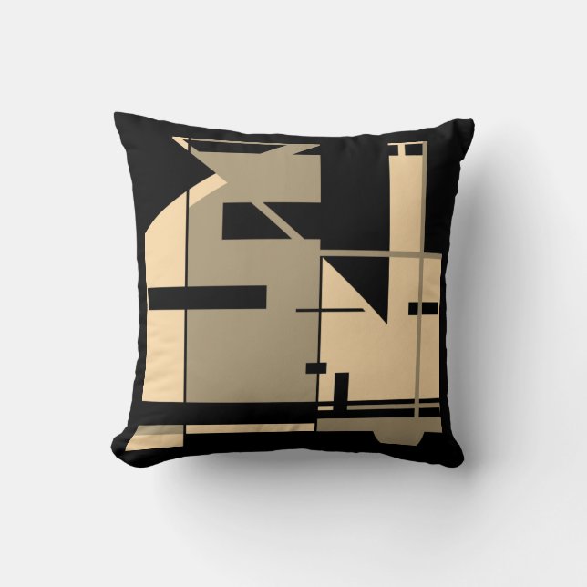 Abstrakten Taupe Cream Black Bold Geometric Mosaic Kudde (Framsida)