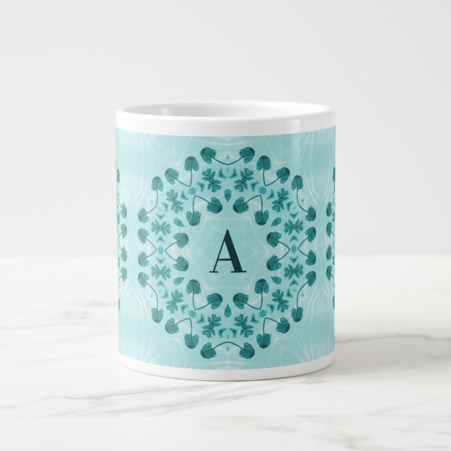 Abstrakten Teal Blue Blommigt Monogram Jumbo Mugg (Framsidan)