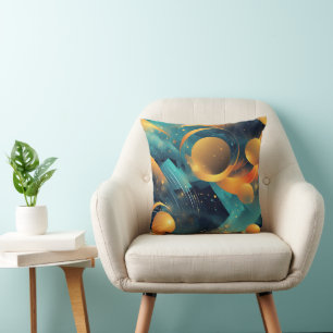 Abstrakten Teal och Guld Sphere Kudde