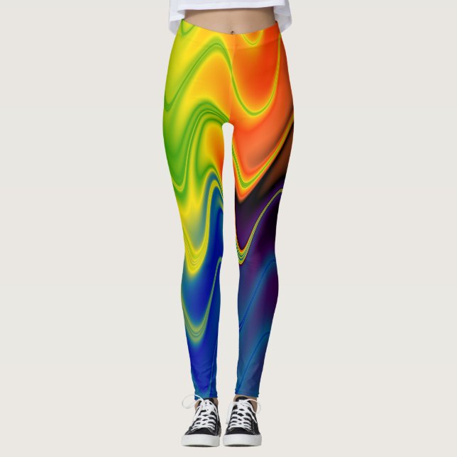 Abstrakten vågigt Multifärgad Leggings (Framsida)