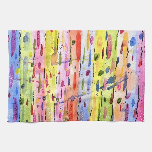 Abstrakten Vattenfärg i Linjer Kökshandduk (Horisontell)