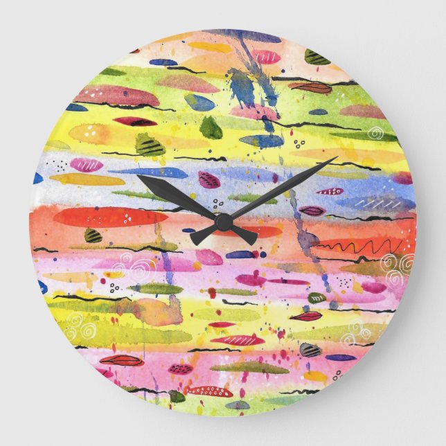 Abstrakten Vattenfärg i Linjer Stor Klocka (Framsida)