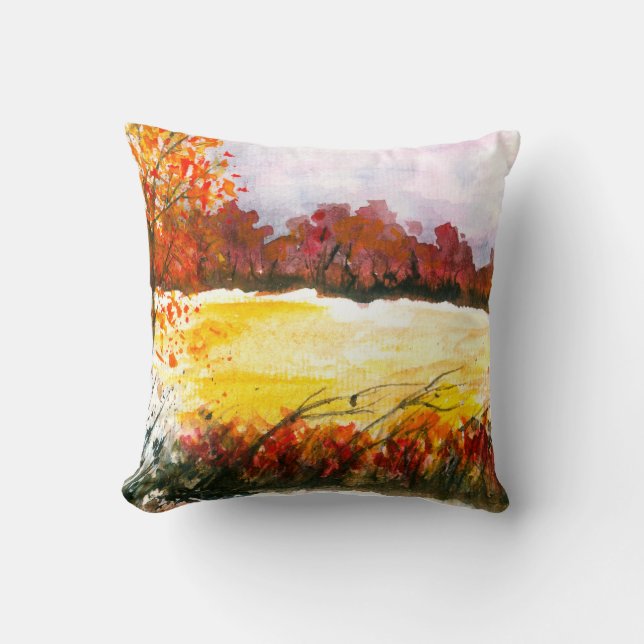 Abstrakten Vattenfärg Ligcape Art Höst Träd Kudde (Framsida)