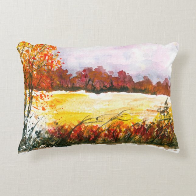 Abstrakten Vattenfärg Ligcape Art Höst Träd Prydnadskudde (Framsidan)