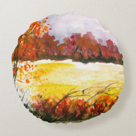 Abstrakten Vattenfärg Ligcape Art Höst Träd Rund Kudde