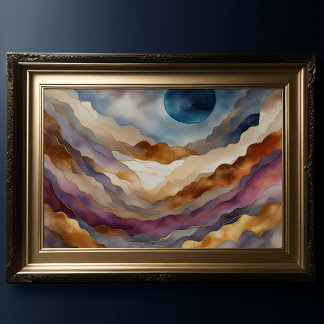 Abstrakten Vattenfärg liggande målning Guld 3:2 Poster