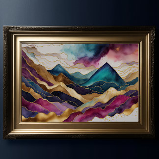 Abstrakten Vattenfärg liggande målning Guld 3:2 Poster