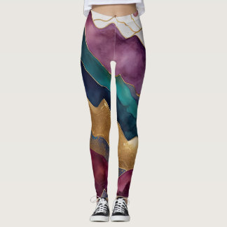 Abstrakten Vattenfärg liggande målning Guld Leggings