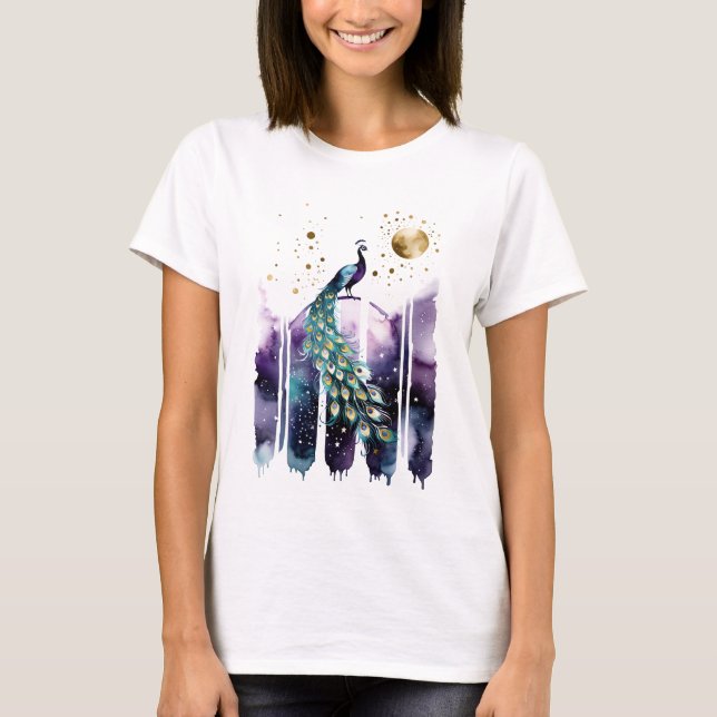 Abstrakten Vattenfärg Peacock T Shirt (Framsida)