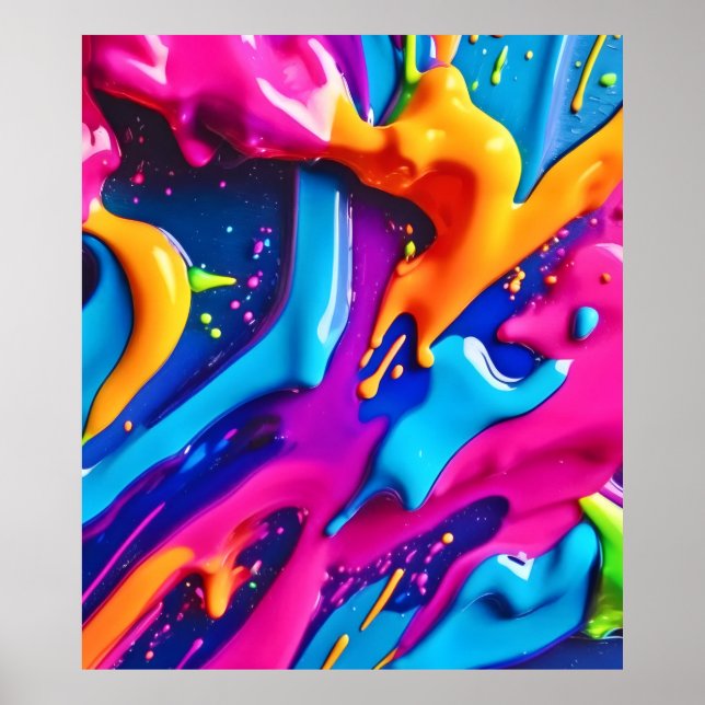 Abstrakten Vibrant Neon Paint Splatter Poster (Framsidan)
