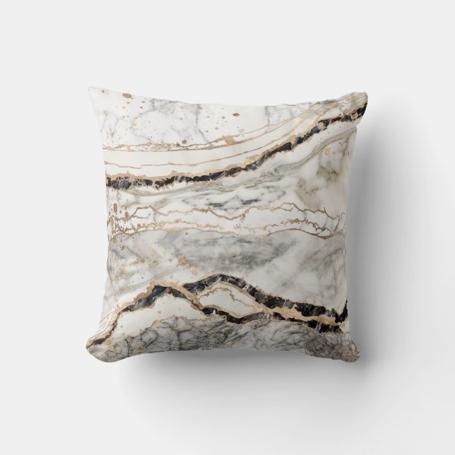 Abstrakten Vita och svarta Marble Struktur Kudde (Framsida)