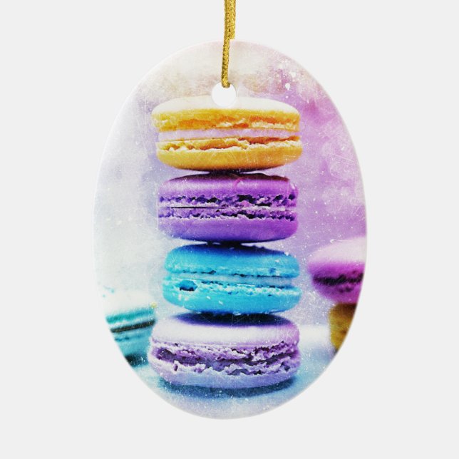 Abstrakten Watercolor Macaroon Food Julgransprydnad Keramik (Framsidan)