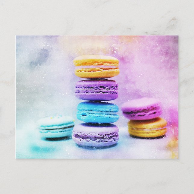 Abstrakten Watercolor Macaroon Food Vykort (Framsida)