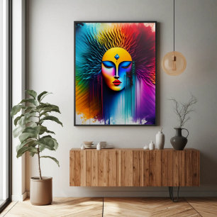 Abstrakten Watercolor Woman Ansikte uttrycker sig Poster