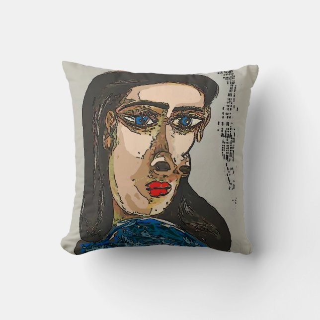Abstrakten Woman Blue Ansikte Kudde (Framsida)