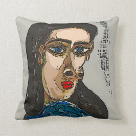 Abstrakten Woman Blue Ansikte Kudde