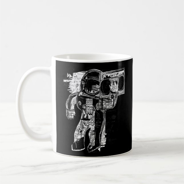Abstraktens astronautlyssna på musikillustration kaffemugg (Vänster)
