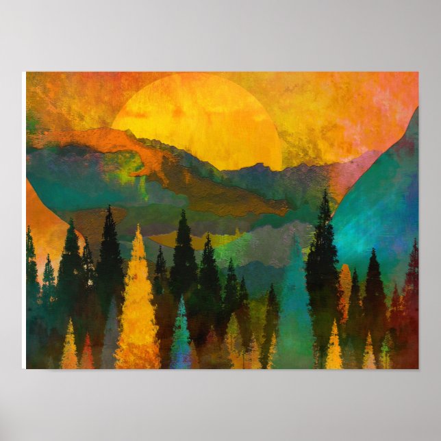 Abstraktens berg och Träd - medelhundradets modern Poster (Framsidan)