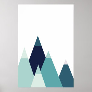 Abstraktens blå berg skriver ut Modern geometrisk  Poster