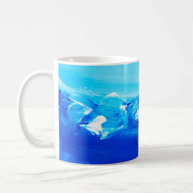 Abstraktens blå konsmålningsbakgrund. Modern konst Kaffemugg (Vänster)