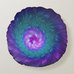 Abstraktens Blommigt Beauty Colorful Fractal Art F Rund Kudde