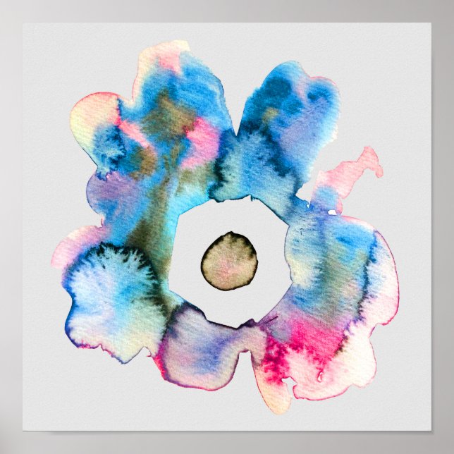 Abstraktens blommigt blått i grått vattenfärgspost poster (Framsidan)