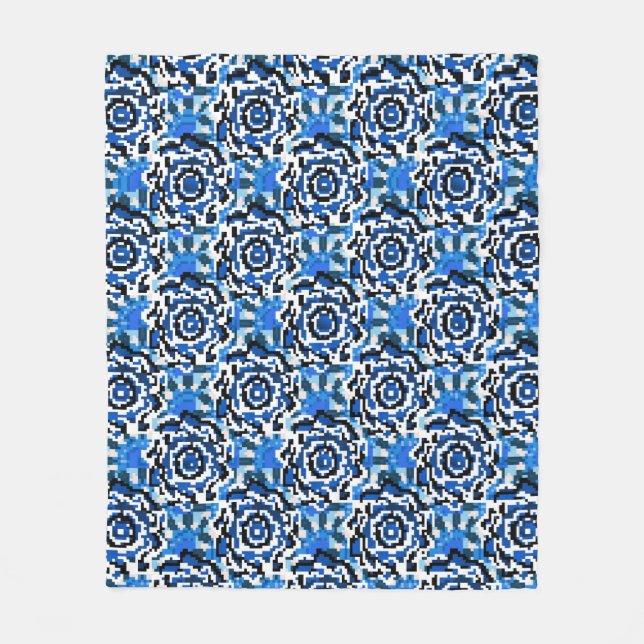 Abstraktens blommigt, blått, svart och beige mode  fleecefilt (Framsidan)