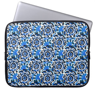 Abstraktens blommigt, blått, svart och beige mode laptop fodral