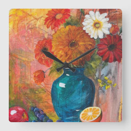 Abstraktens Blommigt-klocka Fyrkantig Klocka