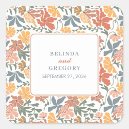 Abstraktens Blommigt och fåglarnas moderna Bröllop Fyrkantigt Klistermärke