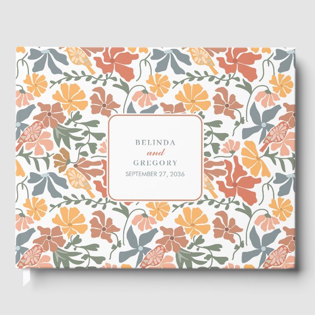 Abstraktens Blommigt och fåglarnas moderna Bröllop Gästböcker (Framsida)