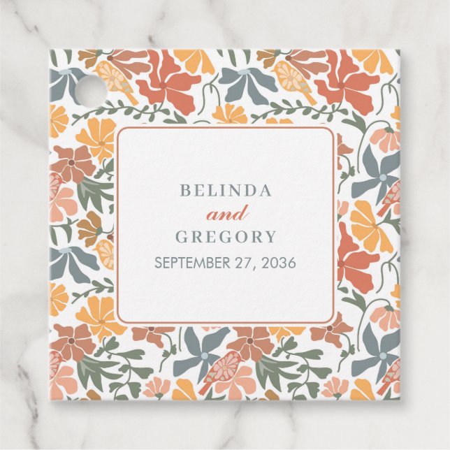 Abstraktens Blommigt och fåglarnas moderna Bröllop Gåvor Etiketter (Framsida)