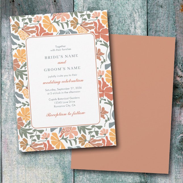 Abstraktens Blommigt och fåglarnas moderna Bröllop Inbjudningar (Abstract Floral & Birds Mid Century Modern Wedding Invitation)