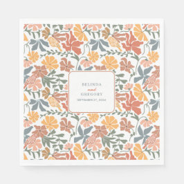 Abstraktens Blommigt och fåglarnas moderna Bröllop Pappersservett