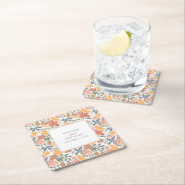 Abstraktens Blommigt och fåglarnas moderna Bröllop Underlägg Papper Kvadrat