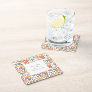 Abstraktens Blommigt och fåglarnas moderna Bröllop Underlägg Papper Kvadrat