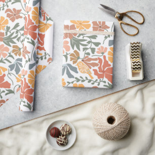 Abstraktens Blommigt och fåglarnas moderna Mönster Presentpapper