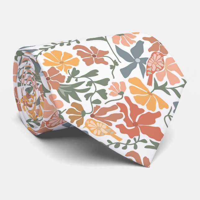 Abstraktens Blommigt och fåglarnas moderna Mönster Slips (Rullad)