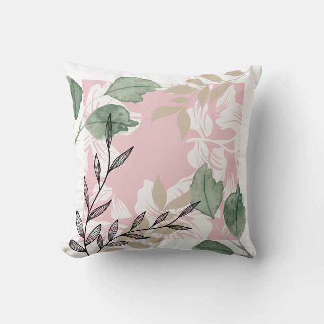 Abstraktens blommigt rosa och grönt kudde (Framsida)
