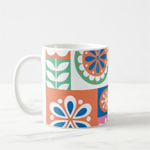 Abstraktens Blommigt, Scandinavian Folk Design. Kaffemugg