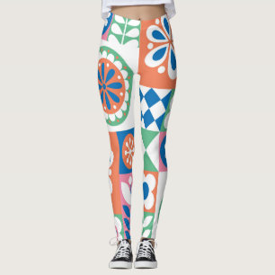 Abstraktens Blommigt, Scandinavian Folk Design. Leggings