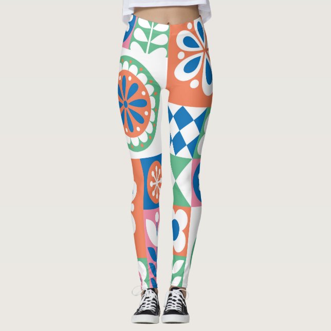 Abstraktens Blommigt, Scandinavian Folk Design. Leggings (Framsida)