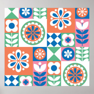 Abstraktens Blommigt, Scandinavian Folk Design. Poster
