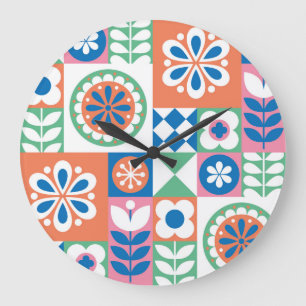 Abstraktens Blommigt, Scandinavian Folk Design. Stor Klocka