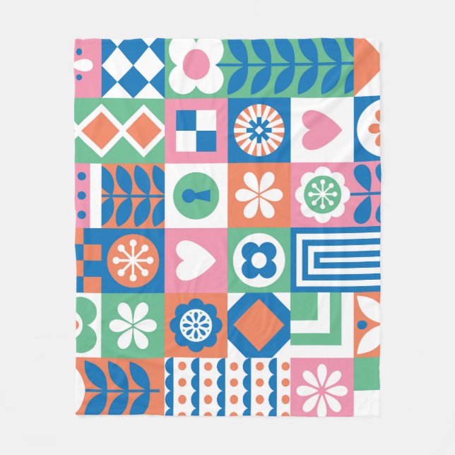 Abstraktens Blommigt: Skandinaviskt folkmönster. Fleecefilt (Framsidan)