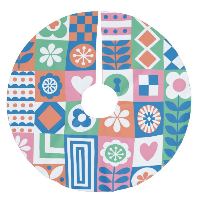 Abstraktens Blommigt: Skandinaviskt folkmönster. Julgransmatta Borstad Polyester (Framsidan)