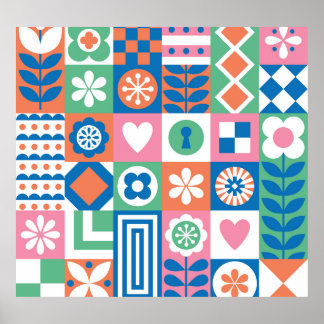 Abstraktens Blommigt: Skandinaviskt folkmönster. Poster