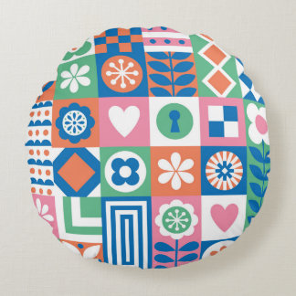 Abstraktens Blommigt: Skandinaviskt folkmönster. Rund Kudde