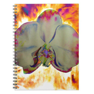 Abstraktens blommigt, tropisk orkidmålning anteckningsbok med spiral